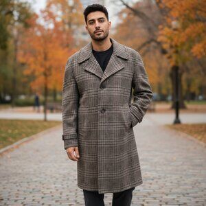 ARDLEIGH by Rainfair SZ 40R Men's Vintage Houndstooth Plaid Wool Trench Coat